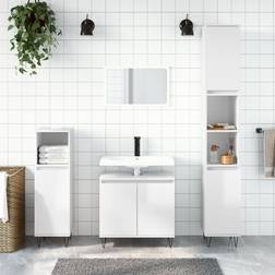 vidaXL Mobili da Bagno 3 pz Bianco Lucido in Legno Multistrato