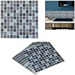 Relaxdays Sticker Carrelage Set 10 Panneau Mural 3D Gris - Bleu