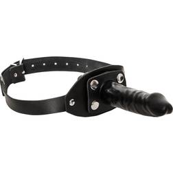ZADO Fetish Leather Mouth Gag Dildo Harness Black
