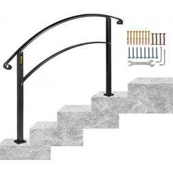 VEVOR Handrails for Outdoor Steps Fit 3 to 4 Steps Stair Railing Wrought Iron Handrail for Concrete or Wooden Stairs, Black