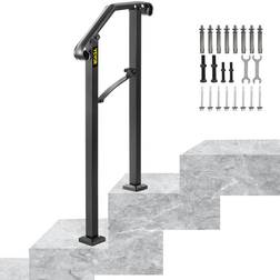 VEVOR Handrails for Outdoor Steps, Fit 1 or 2 Steps Outdoor Stair Railing, Arch#1 Wrought Iron Handrail, Flexible Porch Railing, Black Transitional Ha