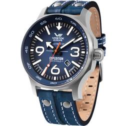 Vostok Europe YN55 Expedition Nordpol 1 herrklocka; med flera nitar, läderband, automatiskt datum, Blå/blå