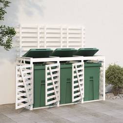 vidaXL Triple Wheelie Bin Storage White Solid Wood Pine (Building Area )