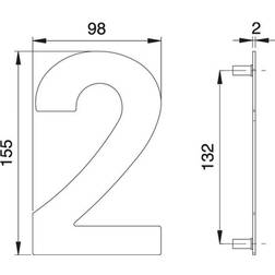 Dieckmann Chiffre Du Numéro De Maison 2 Inox Matt 150 mm B.98 mm EDI