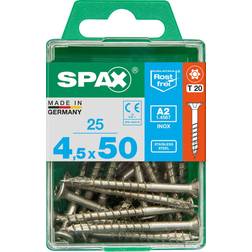 Spax Vis Acier Inoxydable 4.5 x 50 mm 25 Unités Filetage Partiel Tête Fraisée T-Star Plus T20 4CUT