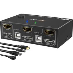 Kceve Dual monitor kvm switch hdmi displayport 4k60hz,2k120hz mleeda hdmi dp exte