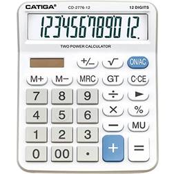 Catiga XL 12-Digit Desktop Calculator Huge 5-Inch LCD Giant Buttons Battery and Solar Powered White