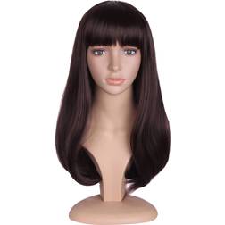 Curly Flat Bangs Medium Length Wigs 20 inch Dark Brown