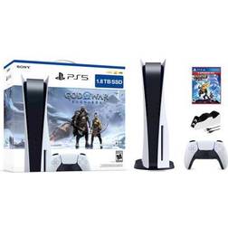 Sony PlayStation 5 Upgraded 1.8TB Disc Edition God of War Ragnarok Bundle with Ratchet & Clank and Mytrix Controller Charger