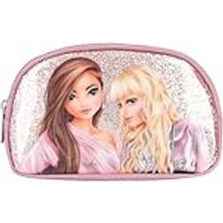 Depesche 12635 TOPModel Glitter Queen Kosmetiktasche in Rosa mit Glitzersteinen, Beauty Case mit Innentasche