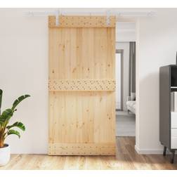 vidaXL Con Herrajes Madera Maciza De Pino 100x210 cm - Marrón Puerta Corredera Vidrio Texturizado Izquierda (100x210cm)