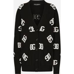 Dolce & Gabbana Wool Cardigan With Dg Inlay Multi-colored Wool