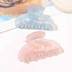 Shein 2pcs Pink & Sky Blue Acetate & Large Marble Pattern Half Circle