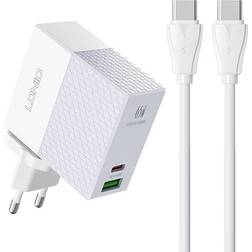 Ldnio A2620C 65W USB-C Oplader m/USB-C/USB-C Kabel USB-A/USB-C