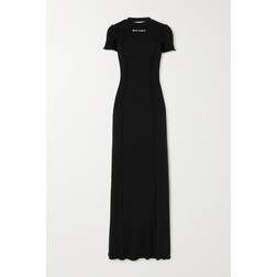 Palm Angels Open Back Ribbed Cotton Long Dress Schwarz