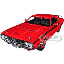 GreenLight 1971 Dodge Challenger R/T Red with Black Stripes 1/18 Diecast Model Car