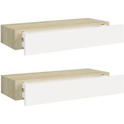 vidaXL 330264 Oak/White Vägghylla 60cm 2st
