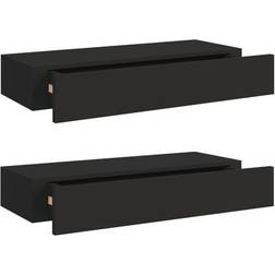 vidaXL 330258 Black Étagère Murale 60cm 2pcs