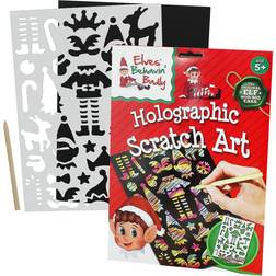 PMS Christmas elf holographic scratch art engraving kit with stencil sheet