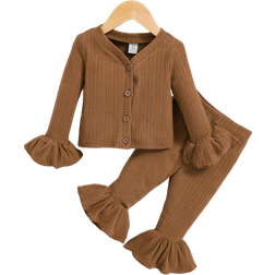 Shein Baby's Casual Knitted Long Pants Set 2-piece - Brown