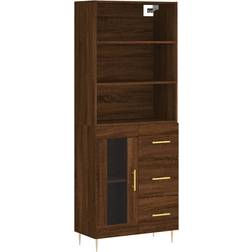 vidaXL Highboard ‎1 Glass Door 3 Drawers Brown Oak Aparador 69.5x180cm