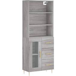 vidaXL Highboard ‎1 Glass Door 3 Drawers Grey Sonoma Aparador 69.5x180cm