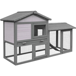 Pawhut 2-Tier Wooden Small Rabbit Hutch with Ramp