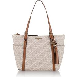 Michael Kors MK Sullivan Medium Logo Top-Zip Tote Bag - Vanilla/Acorn