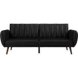 Novogratz Brittany Futon Black Faux Leather Sofa 207cm 3 Seater