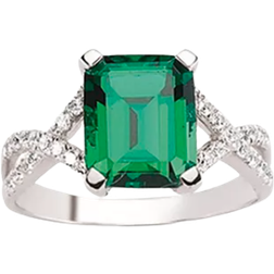 Jewelco London Criss Cross Engagement Ring - Silver/Emerald/Transparent