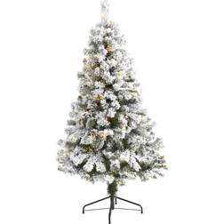 Nearly Natural Pre-Lit Flocked West Virginia Fir Green/Clear Lights Christmas Tree 60"