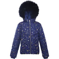 Rokka&Rolla Girl's Heavyweight Puffer Jacket - Astral Aura With Gold Star Print