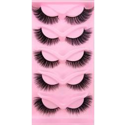 Shein False Eyelashes, 5pairs Fluffy Volumized Eyelashes Dramatic Look 3D Wispy Faux Mink Lashes