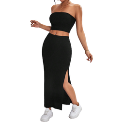 Shein Solid Tube Top & Split Thigh Skirt