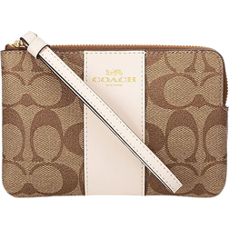 Coach Corner Zip Wristlet In Signature Canvas - Gold/Khaki/Chalk