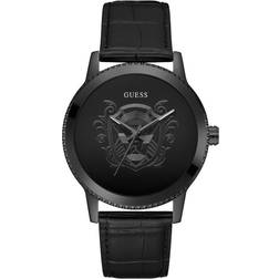 Guess Genuine Leather Analogue Watch Silver