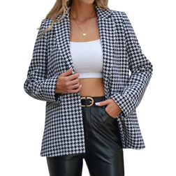 Shein Houndstooth Print Lapel Neck Blazer