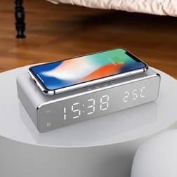 Menkind Wireless Charging Silver Alarm Clock by InGenious