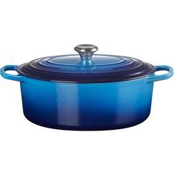 Le Creuset Bräter Signature Oval Gusseisen Azure mit Klappe