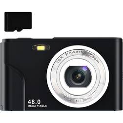 INF Digitalkamera med 48 MP, HD 1080p, 16x zoom, 32GB minneskort Svart