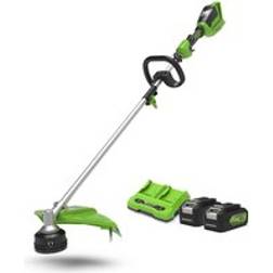 Greenworks 48v 40cm Cordless Brushless Brush Cutter & Line Trimmer 2 x 4AH Battery & 2A Twin Charger Split Shaft