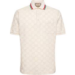 Gucci Logo Embroidered Cotton Piqué Polo Shirt - Neutrals