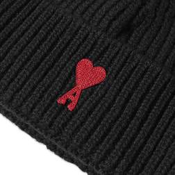 AMI de Coeur Ribbed Wool Beanie Black