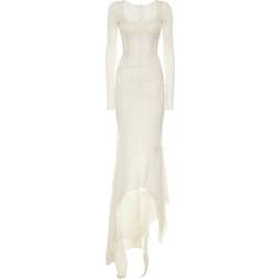 Dolce & Gabbana x Kim Semi-Sheer Silk-Blend Gown White