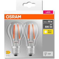 Osram 4099854064098 LED monochrome EEC E A G E-27 Bulb shape 6.5 W = 60 W Warm white Ø x H 60 mm x 60 mm 2 pcs