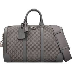 Gucci Ophidia Leather-Trimmed Monogrammed Coated-Canvas Duffle Bag - Gray