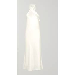 Galvan Pandora Satin Halterneck Midi Dress - Ivory