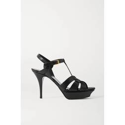 Saint Laurent Sort Sandal Med Stropper Og Justerbar Ankelrem - Sort