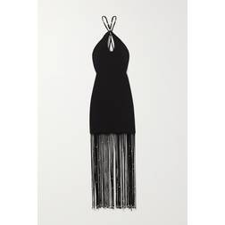 ROTATE Birger Christensen Fringe-Trimmed Jersey Maxi Dress - Black