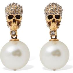 Alexander McQueen Skull Drop Earrings - Gold/Transparent/Pearl